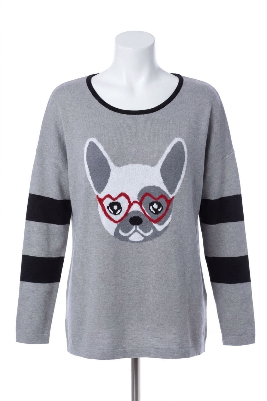 NEW ANGEL frenchie love pullover in gray multi